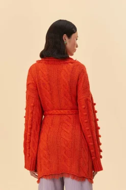  ORANGE BRAIDED KNIT CARDIGAN