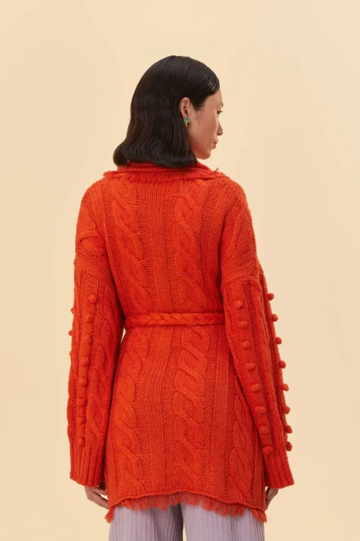  ORANGE BRAIDED KNIT CARDIGAN