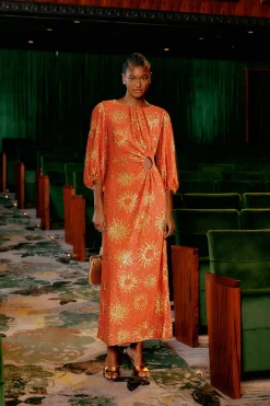  ORANGE SUNNY MOOD SEQUIN CUT OUT MIDI DRESS