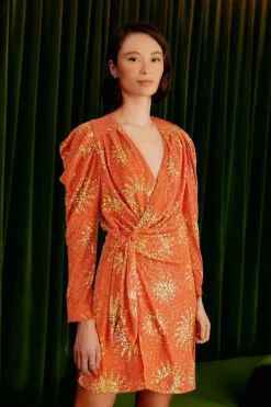  ORANGE SUNNY MOOD SEQUIN LONG SLEEVE MINI DRESS
