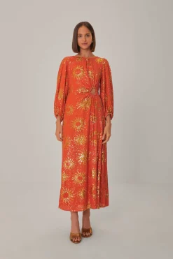  ORANGE SUNNY MOOD SEQUIN CUT OUT MIDI DRESS