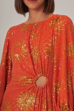  ORANGE SUNNY MOOD SEQUIN CUT OUT MIDI DRESS