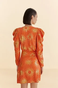 ORANGE SUNNY MOOD SEQUIN LONG SLEEVE MINI DRESS