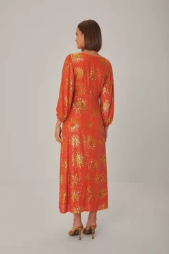  ORANGE SUNNY MOOD SEQUIN CUT OUT MIDI DRESS