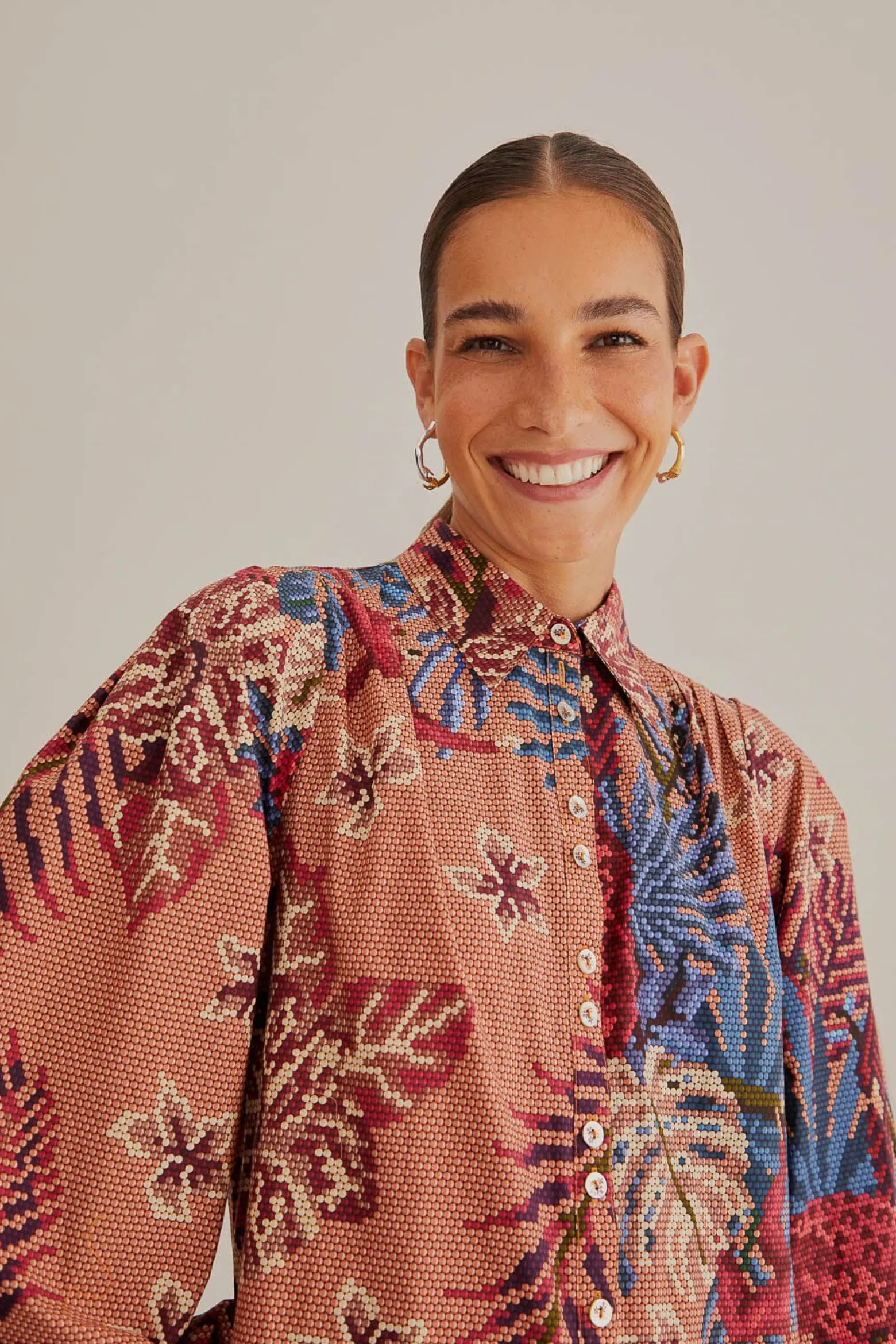 PINK BEADED FOREST LONG SLEEVE MINI DRESS