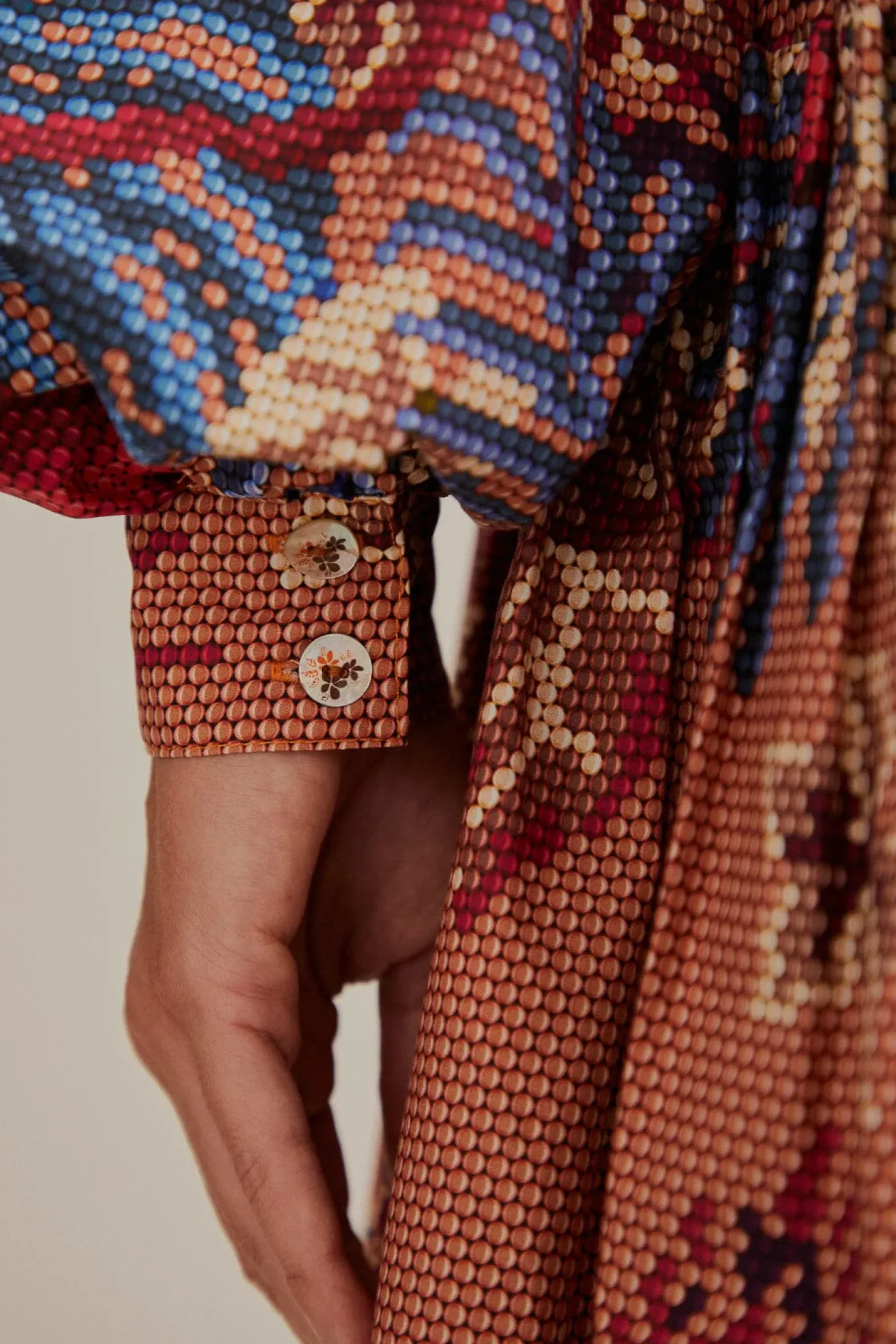 PINK BEADED FOREST LONG SLEEVE MINI DRESS