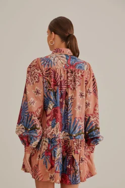 PINK BEADED FOREST LONG SLEEVE MINI DRESS