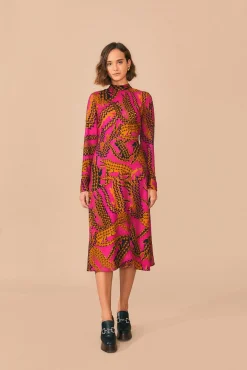 PINK CROCO LENZING™ ECOVERO™ VISCOSE SLIT MIDI DRESS