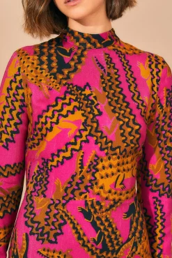  PINK CROCO LENZING™ ECOVERO™ VISCOSE SLIT MIDI DRESS