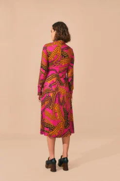  PINK CROCO LENZING™ ECOVERO™ VISCOSE SLIT MIDI DRESS