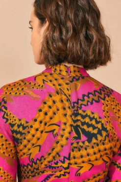  PINK CROCO LENZING™ ECOVERO™ VISCOSE SLIT MIDI DRESS