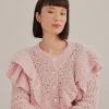  PINK FLOWER TEXTURE KNIT CARDIGAN
