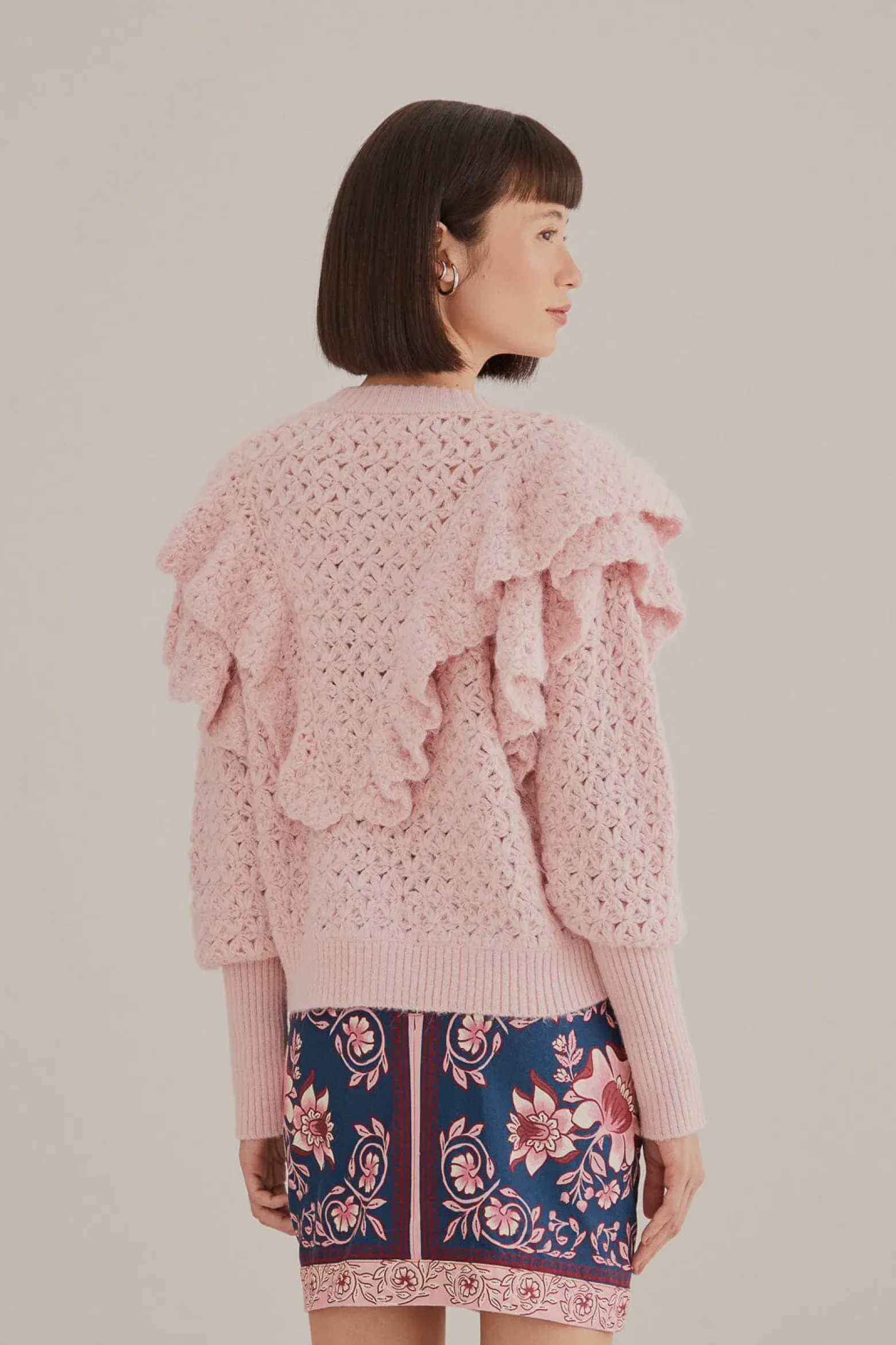 PINK FLOWER TEXTURE KNIT CARDIGAN