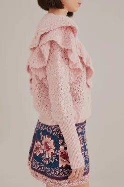 PINK FLOWER TEXTURE KNIT CARDIGAN