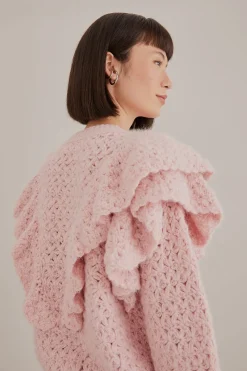 PINK FLOWER TEXTURE KNIT CARDIGAN