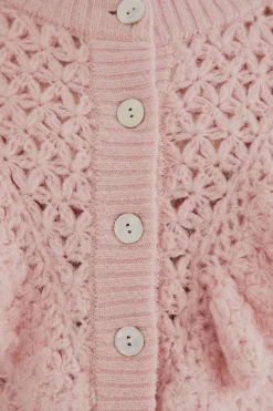 PINK FLOWER TEXTURE KNIT CARDIGAN
