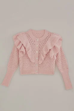 PINK FLOWER TEXTURE KNIT CARDIGAN