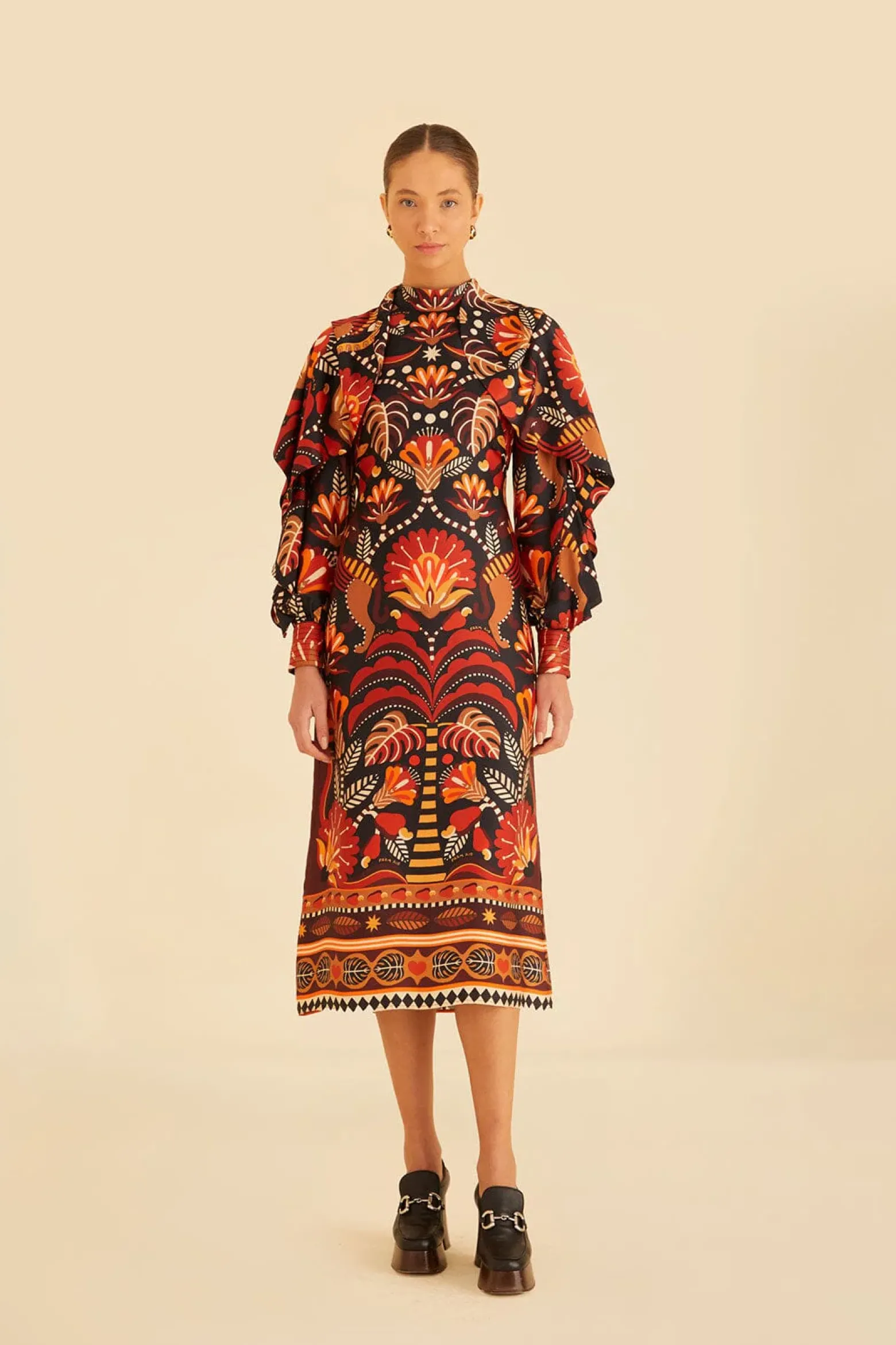 RED NATURE BEAUTY SCARF BACKLESS MIDI DRESS