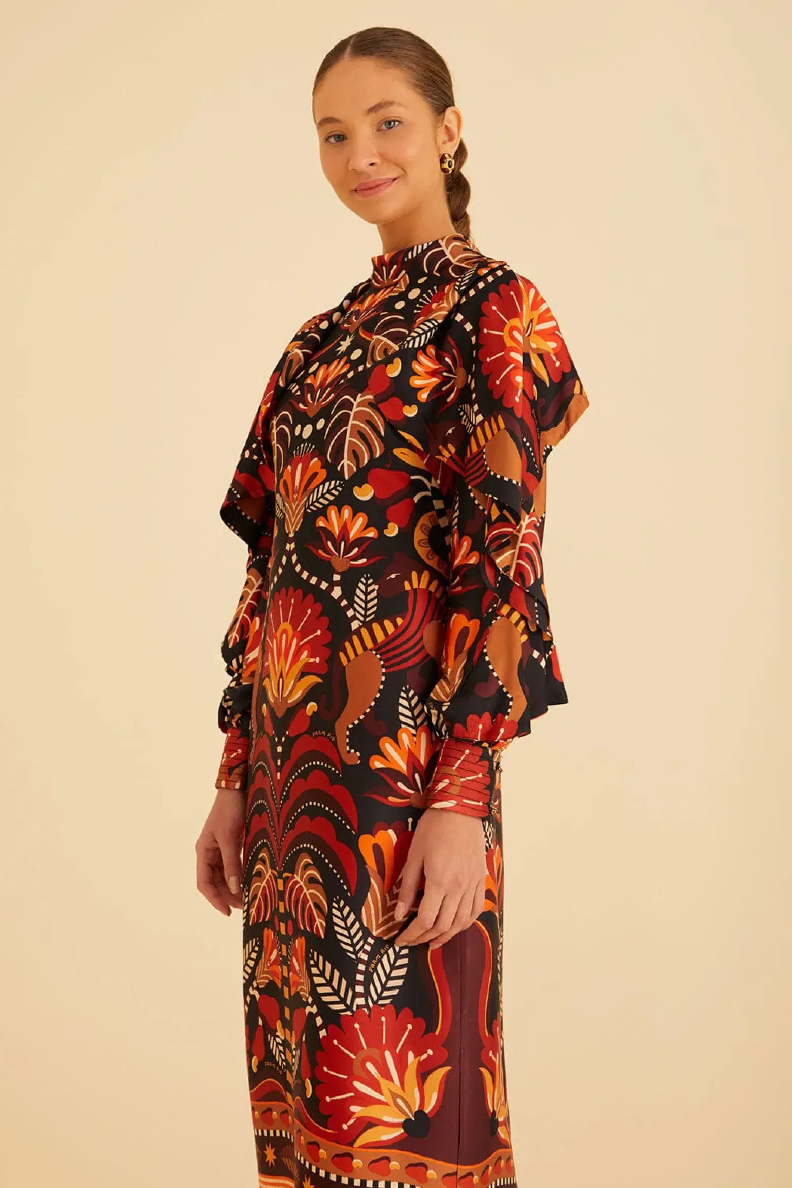 RED NATURE BEAUTY SCARF BACKLESS MIDI DRESS