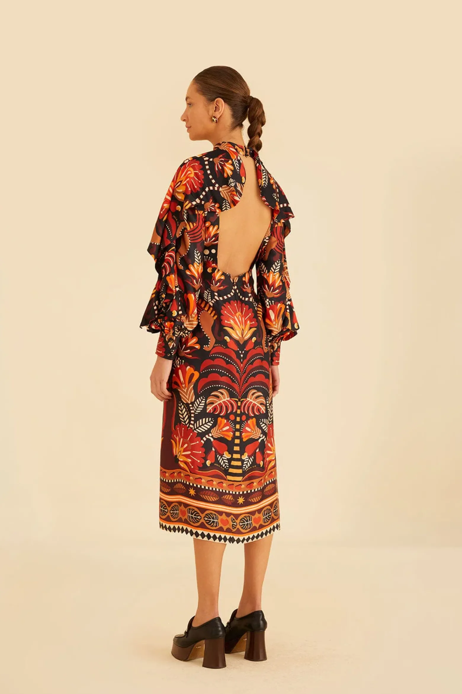 RED NATURE BEAUTY SCARF BACKLESS MIDI DRESS