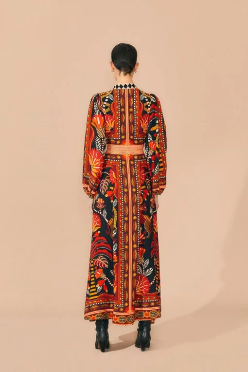  RED NATURE BEAUTY SCARF LONG SLEEVE MAXI DRESS