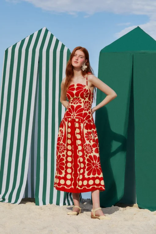  RED PALERMO SLEEVELESS MIDI DRESS