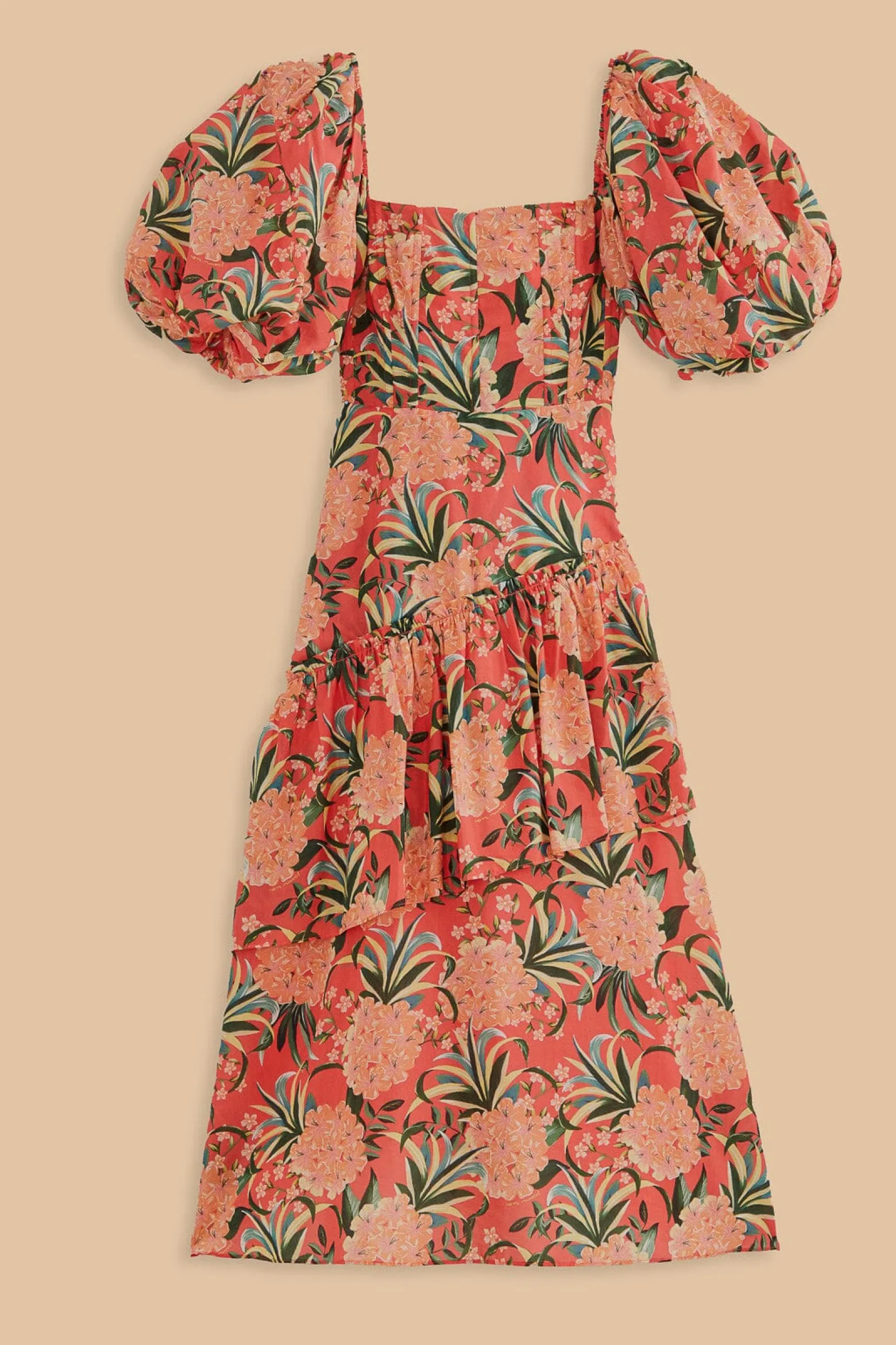 RED PINEAPPLE BLOOM CUT OUT MIDI DRESS