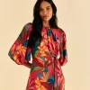  RED ROOSTER LEAVES LONG SLEEVE MINI DRESS
