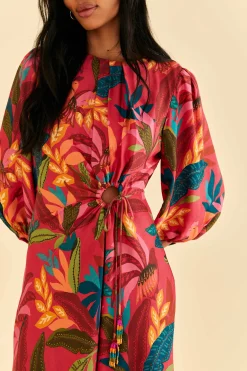 RED ROOSTER LEAVES LONG SLEEVE MINI DRESS