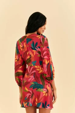 RED ROOSTER LEAVES LONG SLEEVE MINI DRESS