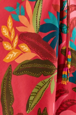 RED ROOSTER LEAVES LONG SLEEVE MINI DRESS