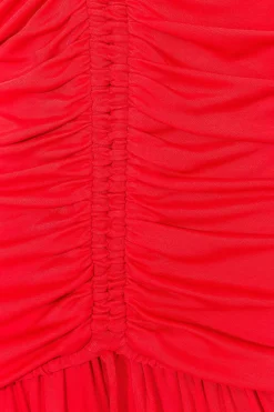  RED V NECKLINE LONG SLEEVE MIDI DRESS