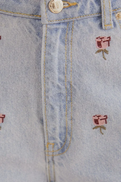  ROSE EMBROIDERED DENIM PANTS