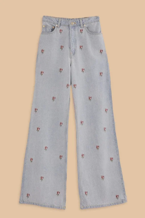  ROSE EMBROIDERED DENIM PANTS