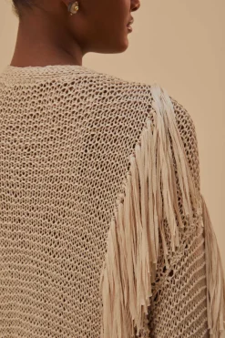  SAND STRIPES FRINGES KNIT CARDIGAN