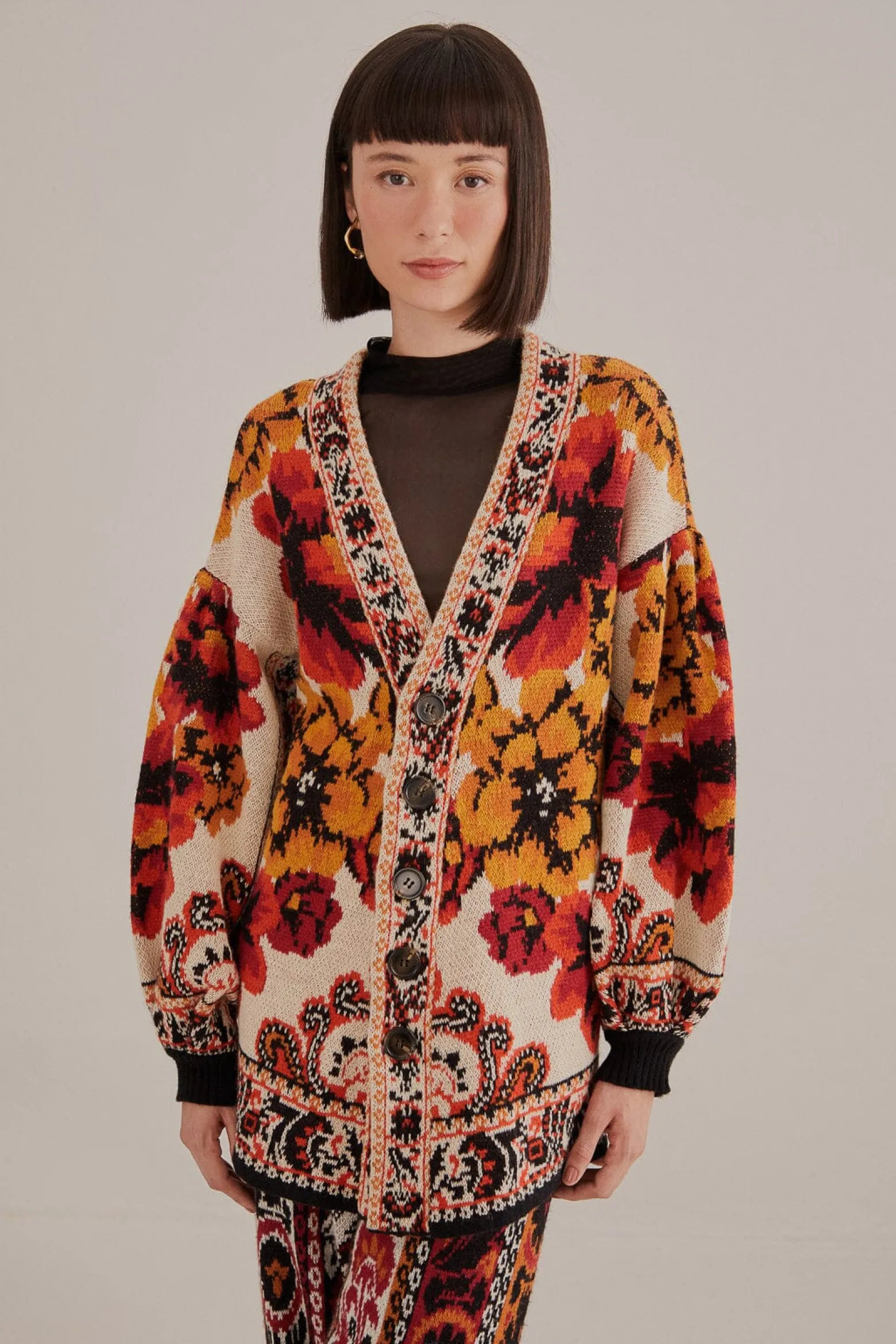 SAND WINTER TAPESTRY KNIT CARDIGAN