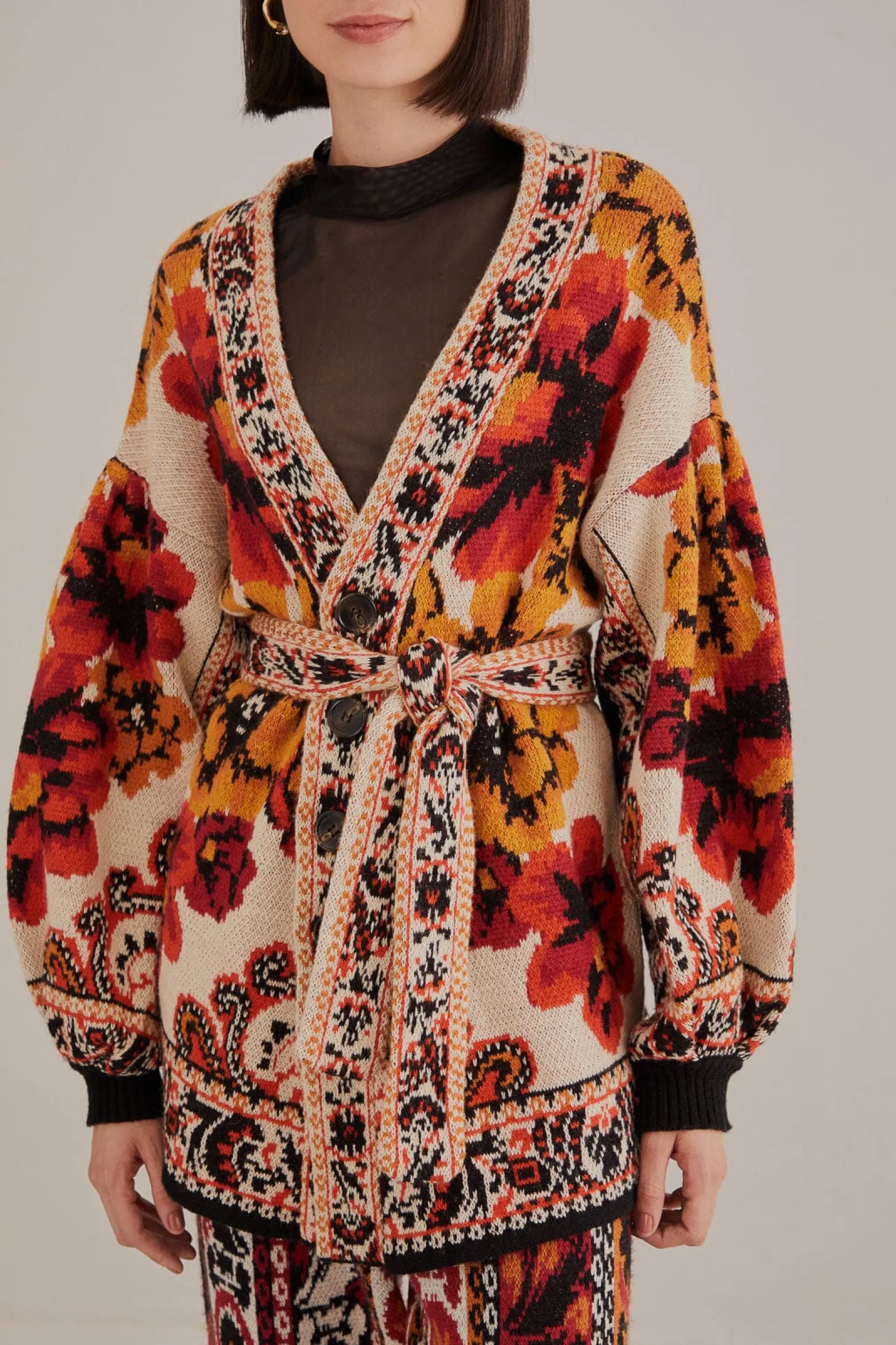 SAND WINTER TAPESTRY KNIT CARDIGAN