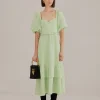  SOFT GREEN SHORT SLEEVE MIDI DRESS