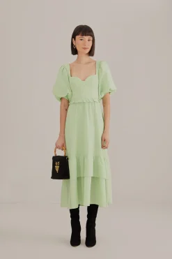 SOFT GREEN SHORT SLEEVE MIDI DRESS