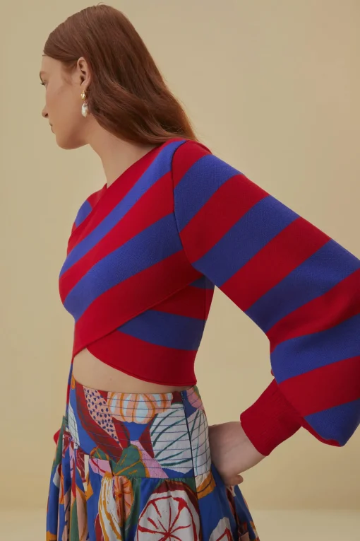  STRIPES WRAP KNIT SWEATER