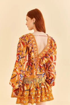 YELLOW PALMS PARTY RUFFLE BLOUSE