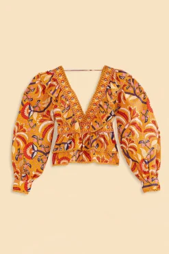 YELLOW PALMS PARTY RUFFLE BLOUSE