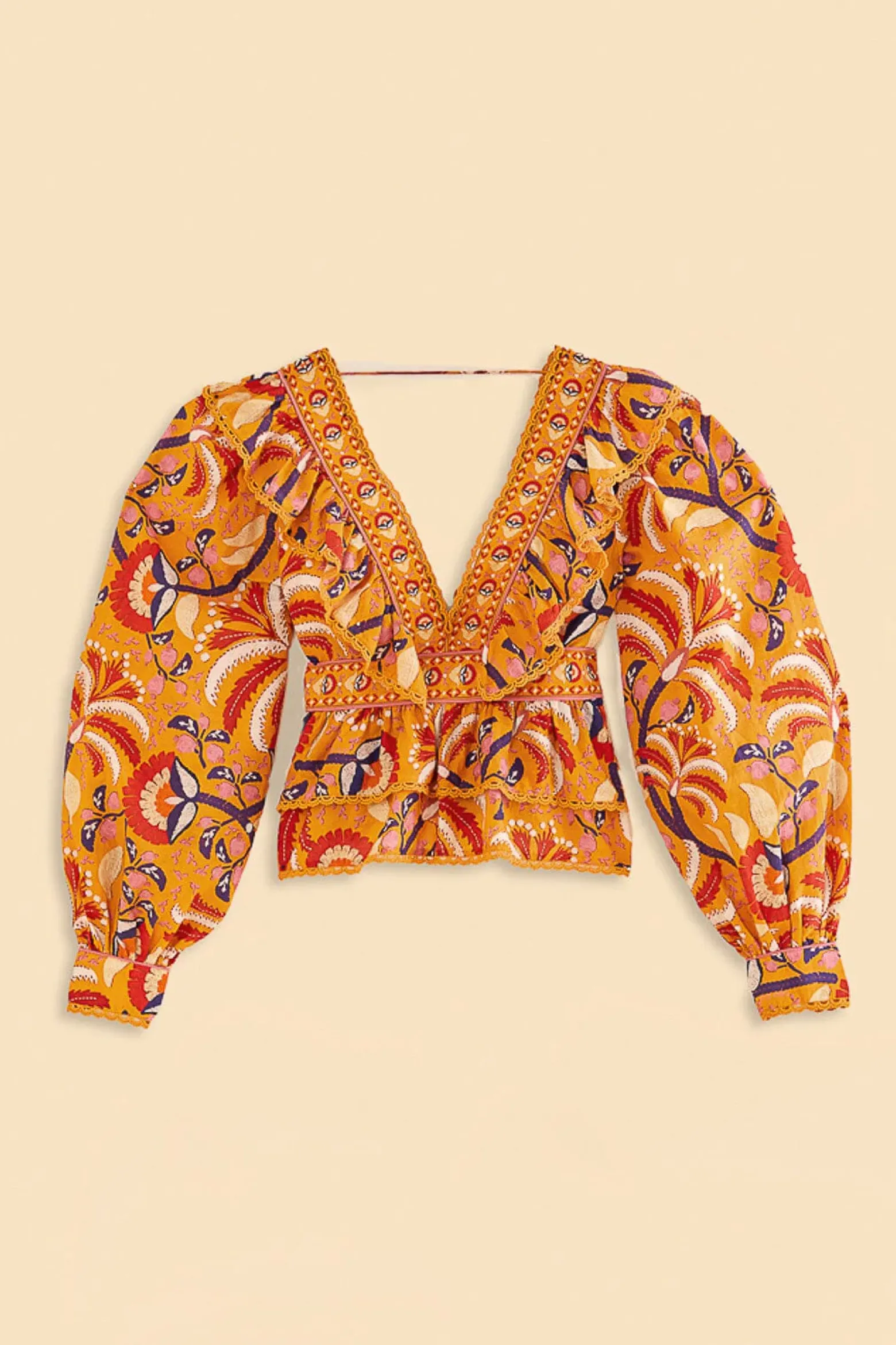 YELLOW PALMS PARTY RUFFLE BLOUSE