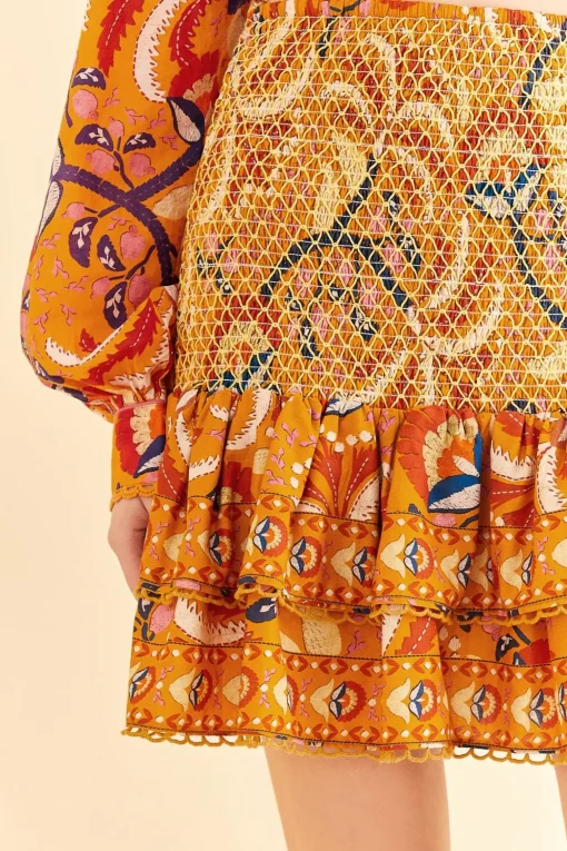  YELLOW PALMS PARTY SMOCKED MINI SKIRT