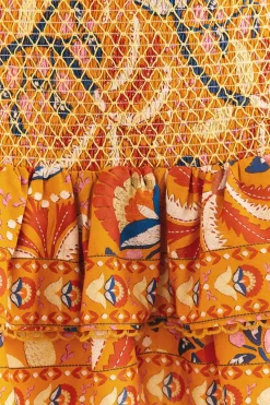  YELLOW PALMS PARTY SMOCKED MINI SKIRT