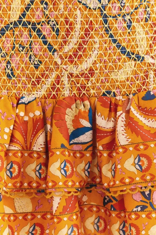  YELLOW PALMS PARTY SMOCKED MINI SKIRT